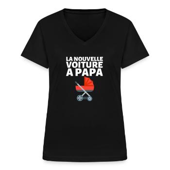 La Nouvelle Voiture De Papa Humour Futur Papa - T-shirt col V Femme - noir - Devant - Lela (165cm)
