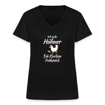 Hühner Weihnachten Bäuerin - Frauen-T-Shirt mit V-Ausschnitt - Schwarz - Vorne - Lela (165cm)