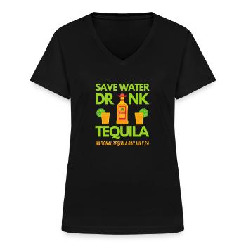 Ohne Tequila auf der Party Ohne Mich auf der Party - Frauen-T-Shirt mit V-Ausschnitt - Schwarz - Vorne - Lela (165cm)