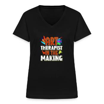 Art Therapist, Graphic Drawing, Art Design - Women's V-neck T-shirt - black - Front - Lela (165cm)