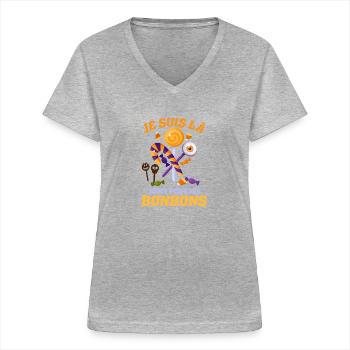 Je Suis Là Pour Les Bonbons Halloween Humour - T-shirt col V Femme - gris chiné - Devant - Lela (165cm)