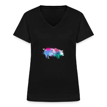 Colorful Splash Art Farm animals pig - Women's V-neck T-shirt - black - Front - Lela (165cm)