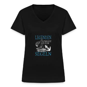 Legenden altern nicht sie gehen Segeln - Frauen-T-Shirt mit V-Ausschnitt - Schwarz - Vorne - Lela (165cm)