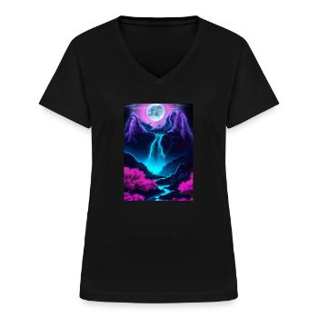 Mystischer Wasserfall - Frauen-T-Shirt mit V-Ausschnitt - Schwarz - Vorne - Lela (165cm)