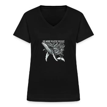 Bitte kein Plastik mehr - Frauen-T-Shirt mit V-Ausschnitt - Schwarz - Vorne - Lela (165cm)