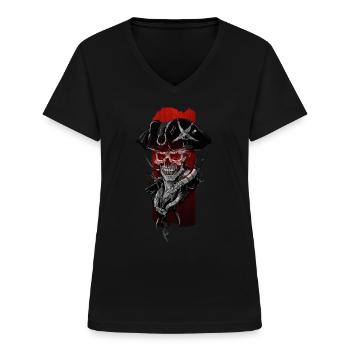 Crimson Gaze: Fluch des Piraten - Frauen-T-Shirt mit V-Ausschnitt - Schwarz - Vorne - Lela (165cm)