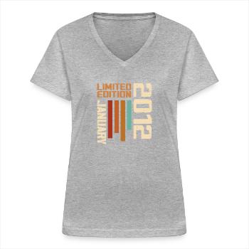 January 2012 - 2012 January Birthday Gift - Women's V-neck T-shirt - sports grey - Front - Lela (165cm)