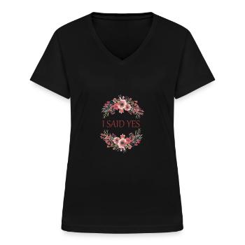 Je dis OUI - T-shirt col V Femme - noir - Devant - Lela (165cm)