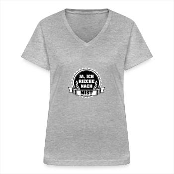 Landwirt Shirt-Ja, ich rieche - Frauen-T-Shirt mit V-Ausschnitt - Grau meliert - Vorne - Lela (165cm)