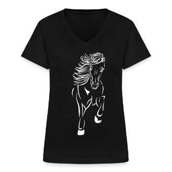 Islandpony von vorn im tölt - Frauen-T-Shirt mit V-Ausschnitt - Schwarz - Vorne - Lela (165cm)
