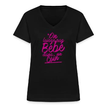 On laisse pas bébé dans un coin - T-shirt col V Femme - noir - Devant - Lela (165cm)