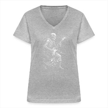 Skeleton Rock Guitar - Women's V-neck T-shirt - sports grey - Front - Lela (165cm)