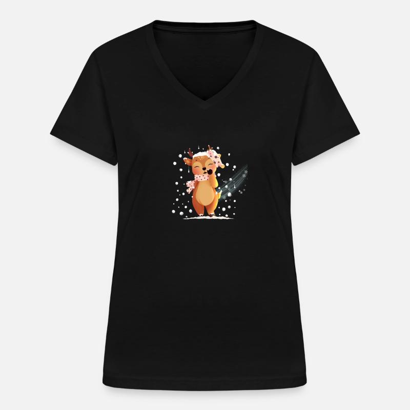 simpatico animale cervo | Inverno - Maglietta da donna con scollo a V - nero