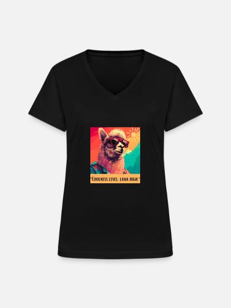 Coolness level lama high - Frauen-T-Shirt mit V-Ausschnitt - Schwarz