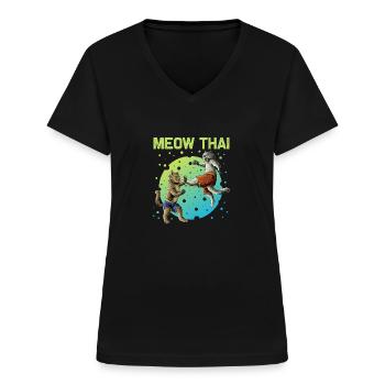 Muay Thaï Chats Humour Thai Boxe Combattants - T-shirt col V Femme - noir - Devant - Lela (165cm)