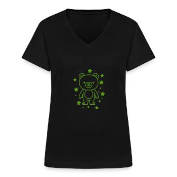Nounours - T-shirt col V Femme - noir - Devant - Lela (165cm)
