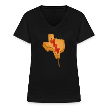 Conception de carte Corndog pour les amoureux du Texas - T-shirt col V Femme - noir - Devant - Lela (165cm)
