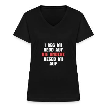 Schwäbisch Ich reg mich nicht auf Schwabe Geschenk - Frauen-T-Shirt mit V-Ausschnitt - Schwarz - Vorne - Lela (165cm)