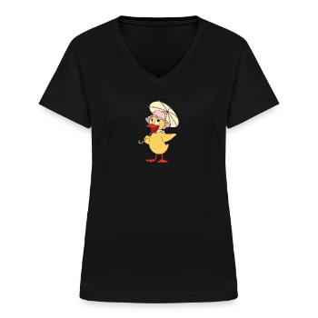 Schnatterinchen mit Schirm - Frauen-T-Shirt mit V-Ausschnitt - Schwarz - Vorne - Lela (165cm)
