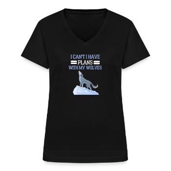 Raubtier Wald Tier Lustiges Geschenk Wolf - Frauen-T-Shirt mit V-Ausschnitt - Schwarz - Vorne - Lela (165cm)