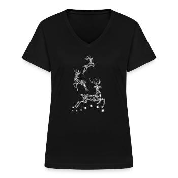 Renos de Navidad - Rennes de Noël - T-shirt col V Femme - noir - Devant - Lela (165cm)