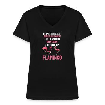 Tropischer Vogel Lustiges Geschenk Tier Flamingo - Frauen-T-Shirt mit V-Ausschnitt - Schwarz - Vorne - Lela (165cm)