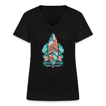 Surfbrett - Frauen-T-Shirt mit V-Ausschnitt - Schwarz - Vorne - Lela (165cm)