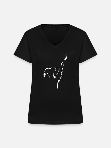 Hund mit Mond - Frauen-T-Shirt mit V-Ausschnitt - Schwarz