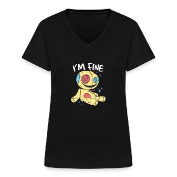 Mir gehts gut - I´m fine - Frauen-T-Shirt mit V-Ausschnitt - Schwarz - Vorne - Lela (165cm)