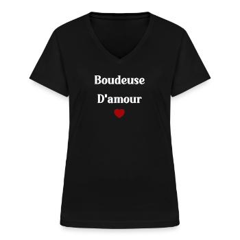 boudeuse d'amour - T-shirt col V Femme - noir - Devant - Lela (165cm)