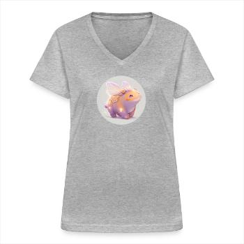 Tier Nilpferd fantasiert und niedlich - Frauen-T-Shirt mit V-Ausschnitt - Grau meliert - Vorne - Lela (165cm)