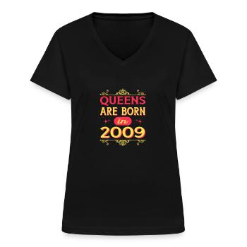Les reines sont nées en 2009 Année de naissance - T-shirt col V Femme - noir - Devant - Lela (165cm)