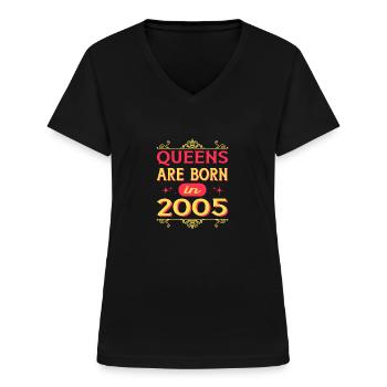 Les reines sont nées en 2005 année de naissance - T-shirt col V Femme - noir - Devant - Lela (165cm)