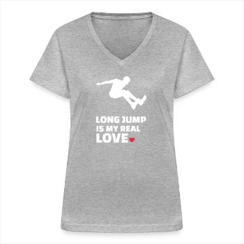 Ich Liebe Weitsprung - Frauen-T-Shirt mit V-Ausschnitt - Grau meliert - Vorne - Lela (165cm)