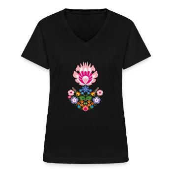 flowers blumen garten garden spring1 - Frauen-T-Shirt mit V-Ausschnitt - Schwarz - Vorne - Lela (165cm)