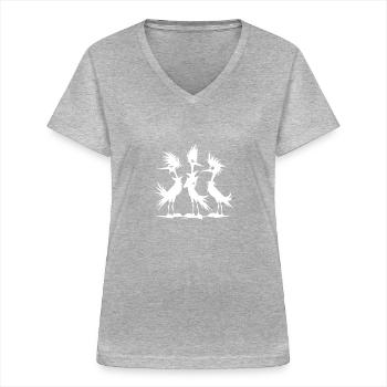 Annoyed funny bird group in defiance phase - Women's V-neck T-shirt - sports grey - Front - Lela (165cm)