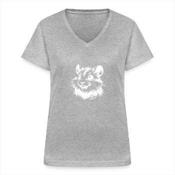 Tierisches Hamster Grinsen mit lebhaften Augen - Frauen-T-Shirt mit V-Ausschnitt - Grau meliert - Vorne - Lela (165cm)