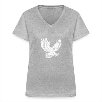 Adler mit ausgebreiteten Flügeln in Bewegung - Frauen-T-Shirt mit V-Ausschnitt - Grau meliert - Vorne - Lela (165cm)