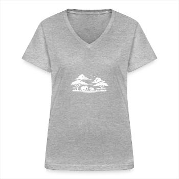 Elefanten in afrikanische Savannen Baum Silhouette - Frauen-T-Shirt mit V-Ausschnitt - Grau meliert - Vorne - Lela (165cm)