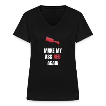 Make My Ass Red again Kinky Paddle BDSM leather - Women's V-neck T-shirt - black - Front - Lela (165cm)