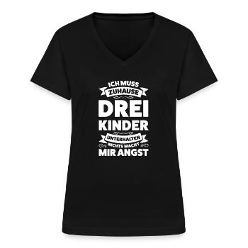 Eltern 3 Kinder Papa von 3 Kindern Geschenk - Frauen-T-Shirt mit V-Ausschnitt - Schwarz - Vorne - Lela (165cm)