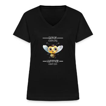 Bienen haben Honig, aber Hummeln haben Spaß! - Frauen-T-Shirt mit V-Ausschnitt - Schwarz - Vorne - Lela (165cm)