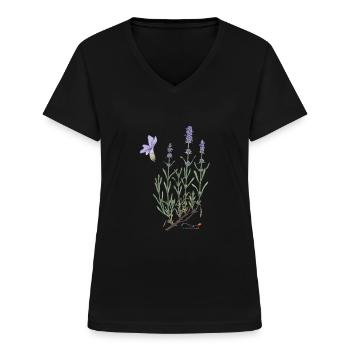 Lavendel - Frauen-T-Shirt mit V-Ausschnitt - Schwarz - Vorne - Lela (165cm)