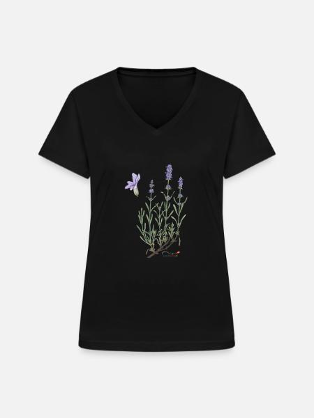 Lavendel - Frauen-T-Shirt mit V-Ausschnitt - Schwarz