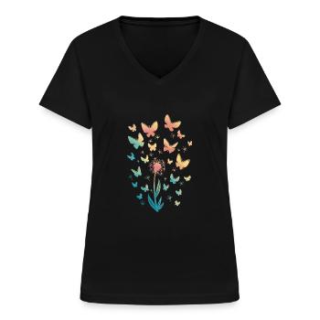Schmetterlinge Aquarell - Frauen-T-Shirt mit V-Ausschnitt - Schwarz - Vorne - Lela (165cm)