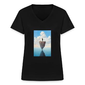 Einsamkeit - Frauen-T-Shirt mit V-Ausschnitt - Schwarz - Vorne - Lela (165cm)