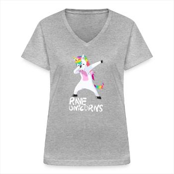 Logo Rave Unicorns White Text - Women's V-neck T-shirt - sports grey - Front - Lela (165cm)