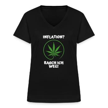 Inflation? Fumer I loin - T-shirt col V Femme - noir - Devant - Lela (165cm)