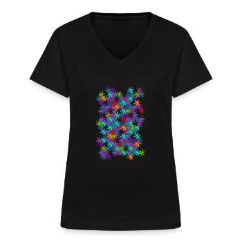 Escher Reptiles mosaïque colorée - T-shirt col V Femme - noir - Devant - Lela (165cm)
