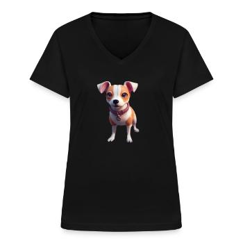 Jack Russell Terrier - Jack Russell - Frauen-T-Shirt mit V-Ausschnitt - Schwarz - Vorne - Lela (165cm)